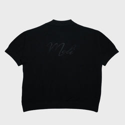 MELI V-NECK KNIT POLO — BLACK