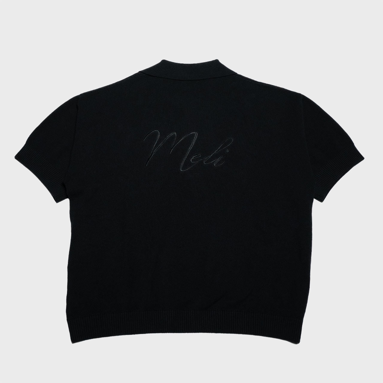 MELI V-NECK KNIT POLO — BLACK