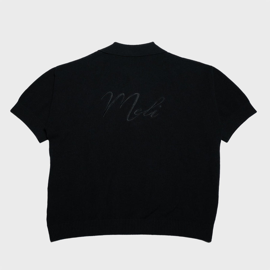 MELI V-NECK KNIT POLO — BLACK