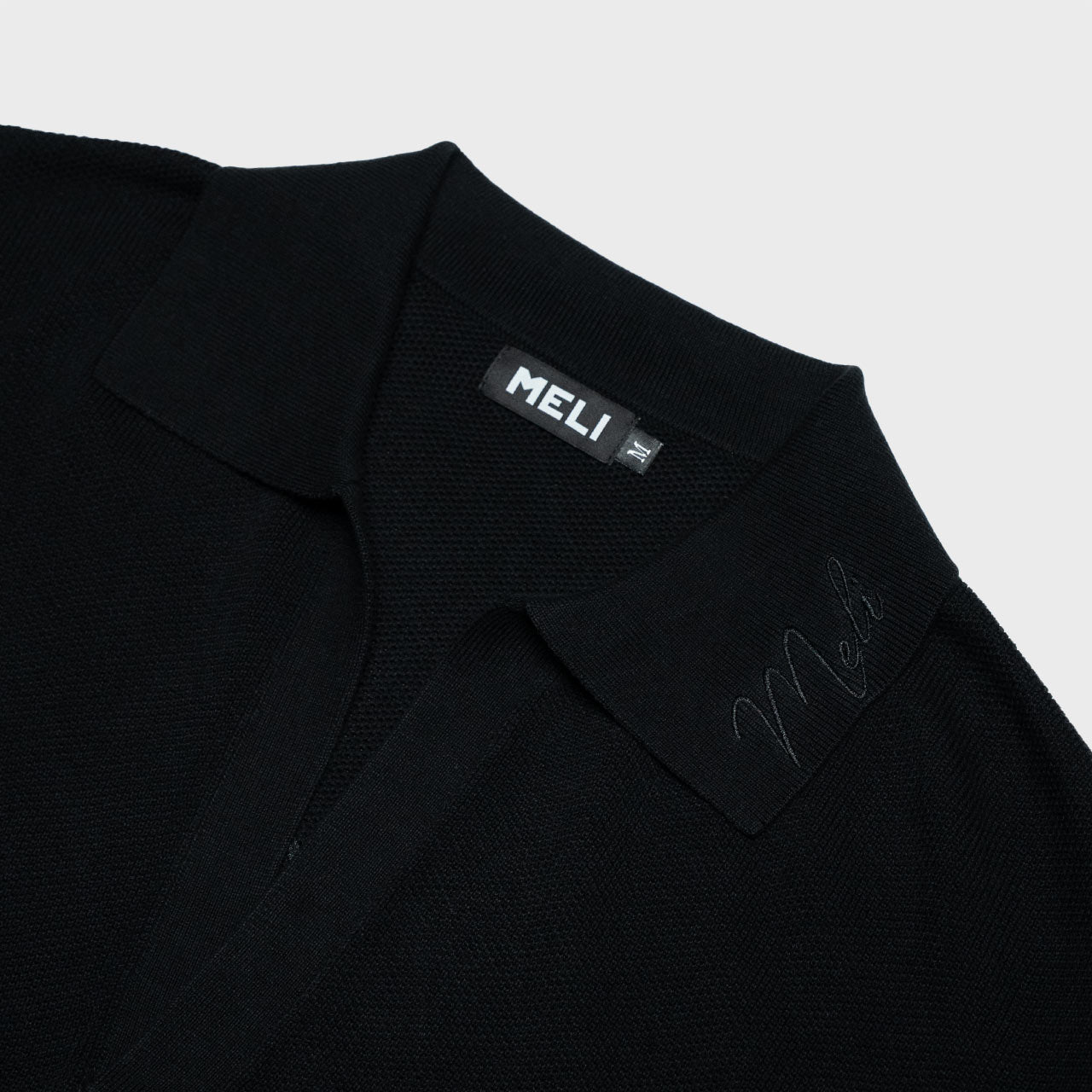 MELI V-NECK KNIT POLO — BLACK