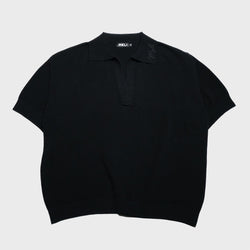 MELI V-NECK KNIT POLO — BLACK