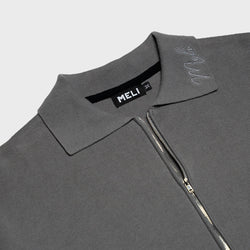 MELI ZIP POLO — Charcoal Gray