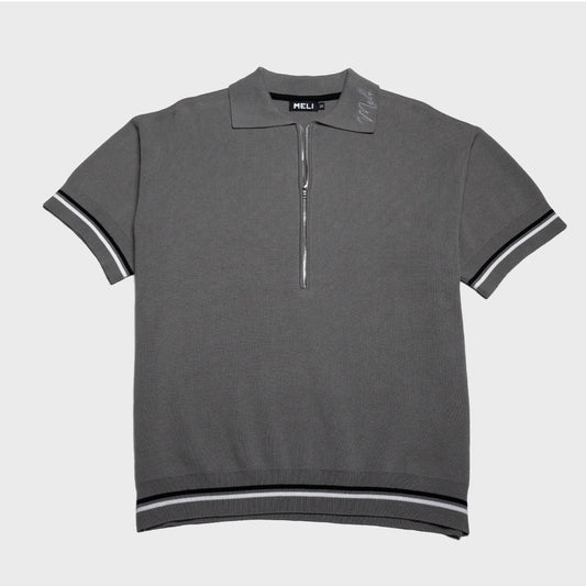 MELI ZIP POLO — Charcoal Gray