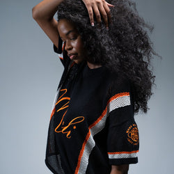 MELI MESH JERSEY — BLACK — Female model