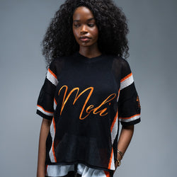 MELI MESH JERSEY — BLACK — Female model