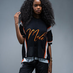 MELI MESH JERSEY — BLACK — Female model