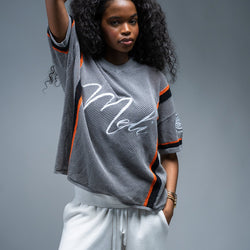 MELI MESH JERSEY — GRAY — Female model