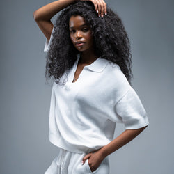 MELI KNIT SHORT — WHITE — Female model