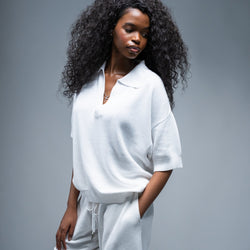 MELI KNIT SHORT — WHITE — Female model