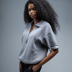MELI ZIP POLO — Charcoal Gray — Female model