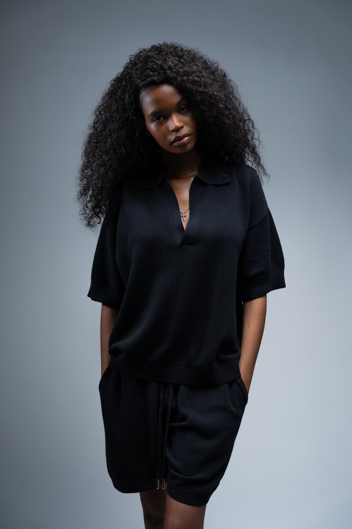 MELI KNIT SHORT — BLACK — Female model