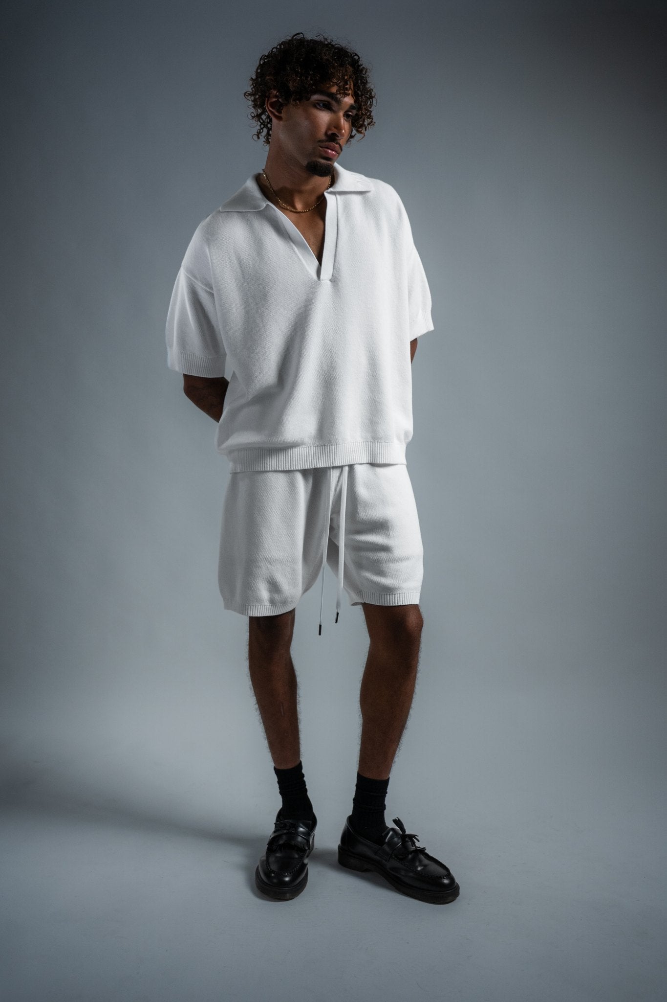 MELI KNIT SHORT — WHITE — Male model
