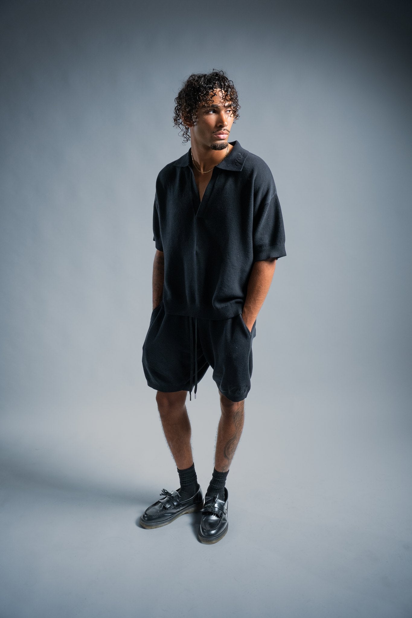 MELI KNIT SHORT — BLACK — Male model
