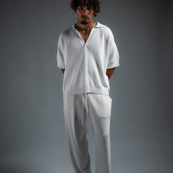 MELI V-NECK KNIT POLO — WHITE — Male model
