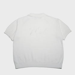 MELI V-NECK KNIT POLO — WHITE
