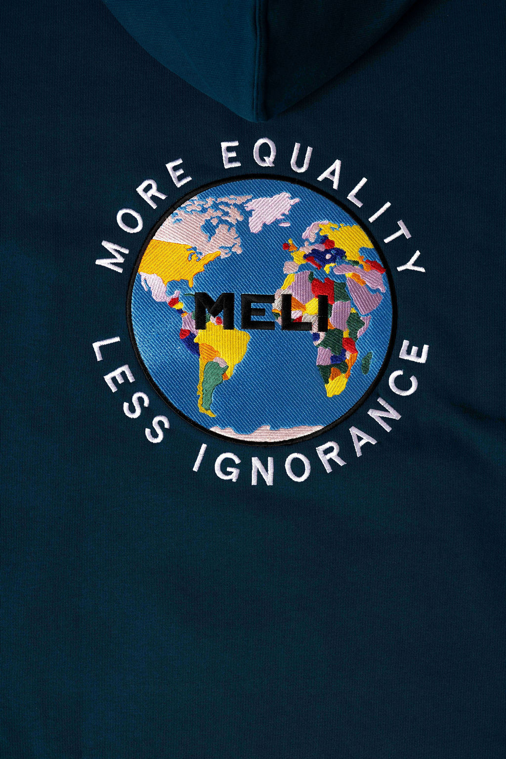 MELI Global Sweatsuit 3.0 in Atlantic, fully embroidered MELI Global map logo on the hoodie back