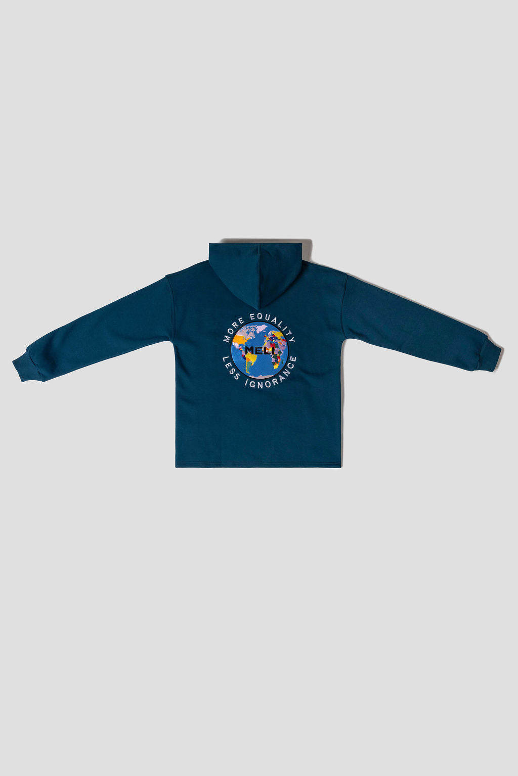MELI Global Sweatsuit 3.0 in Atlantic, hoodie back with embroidered MELI Global map logo