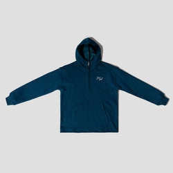 MELI Global Sweatsuit 3.0 in Atlantic, hoodie front with half zip and MELI script