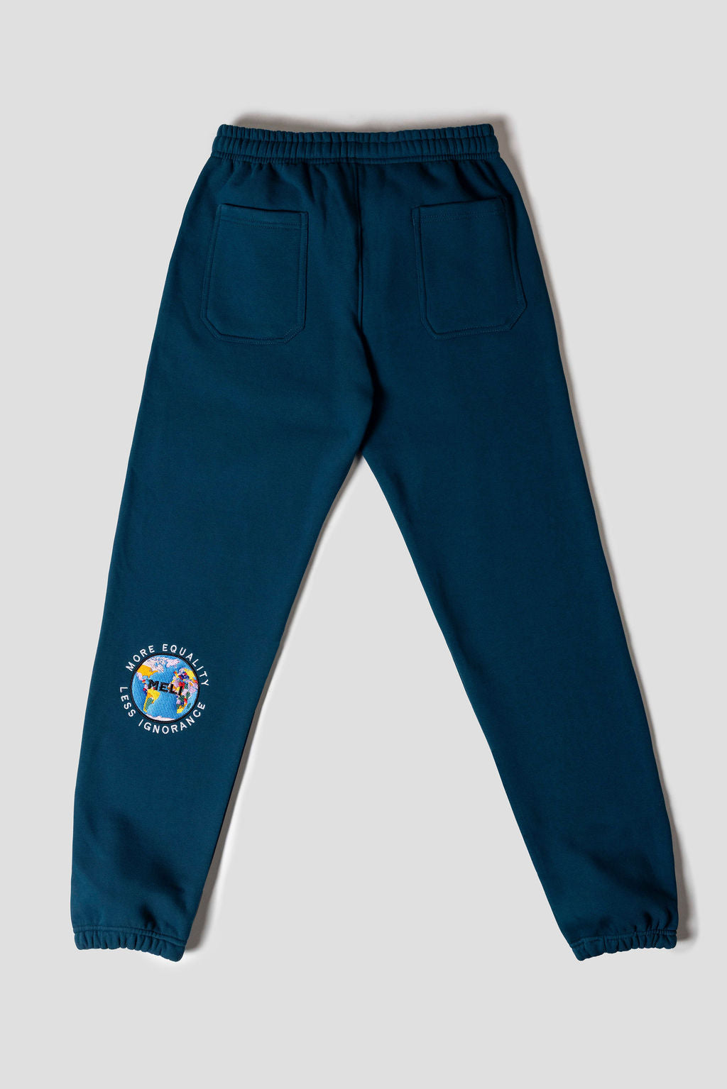 MELI Global Sweatsuit 3.0 in Atlantic, sweatpant back with double back pockets and Global map logo at the rear leg
