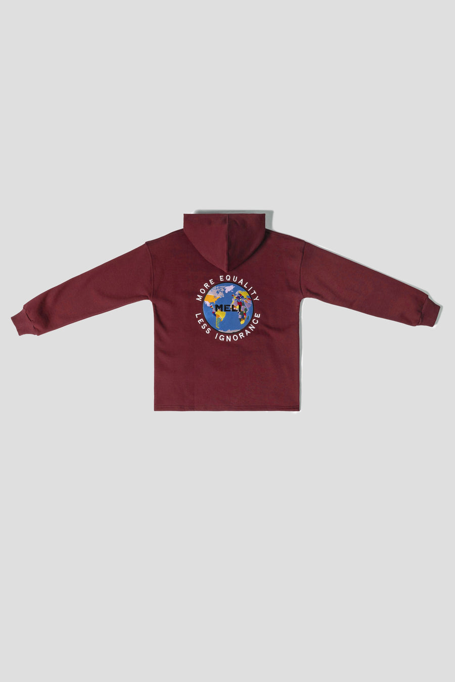 MELI Global Sweatsuit 3.0 in Crimson, hoodie back with embroidered MELI Global map logo