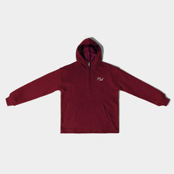MELI Global Sweatsuit 3.0 in Crimson, hoodie front with half zip and MELI script