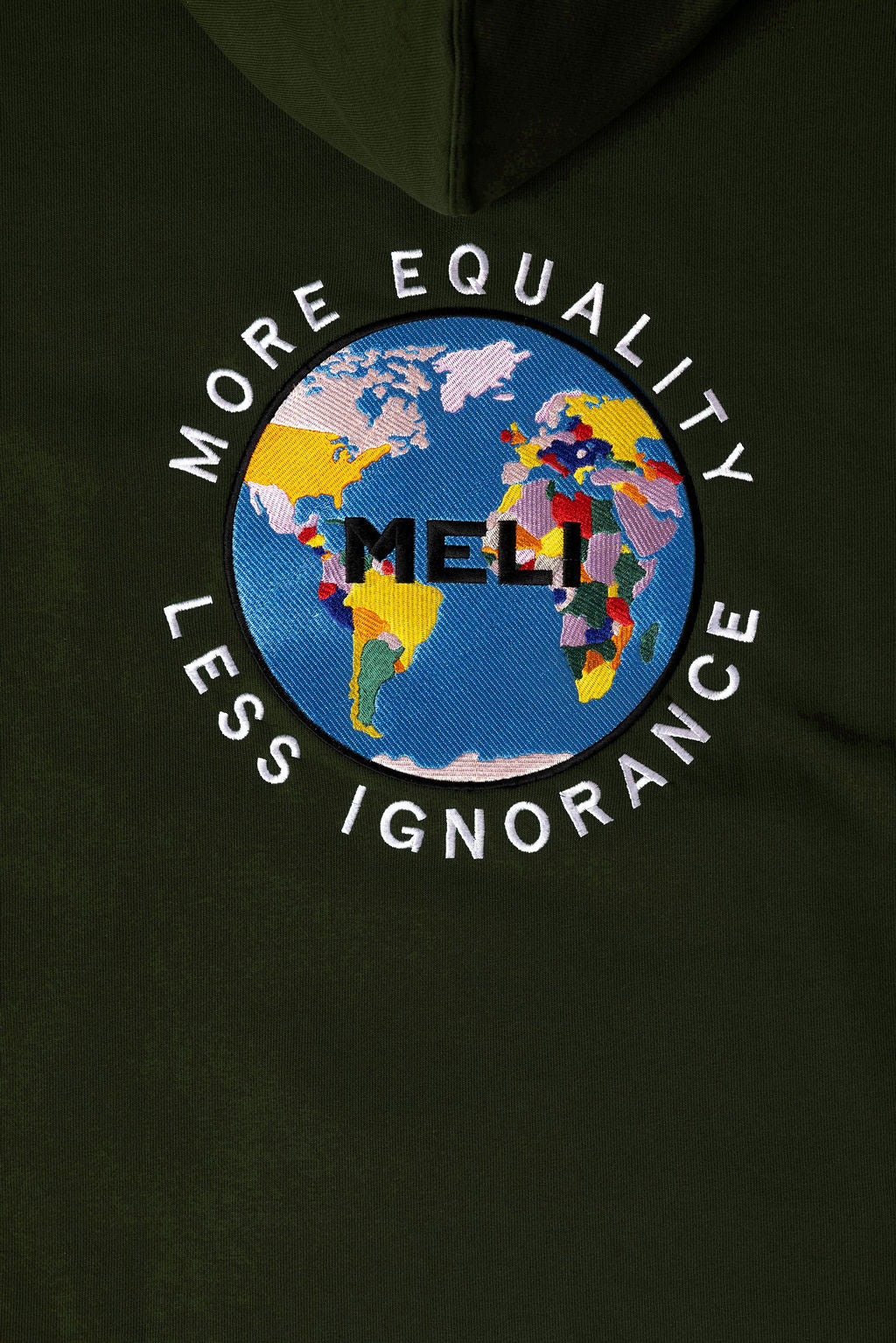 MELI Global Sweatsuit 3.0 in Olive, fully embroidered MELI Global map logo on the hoodie back