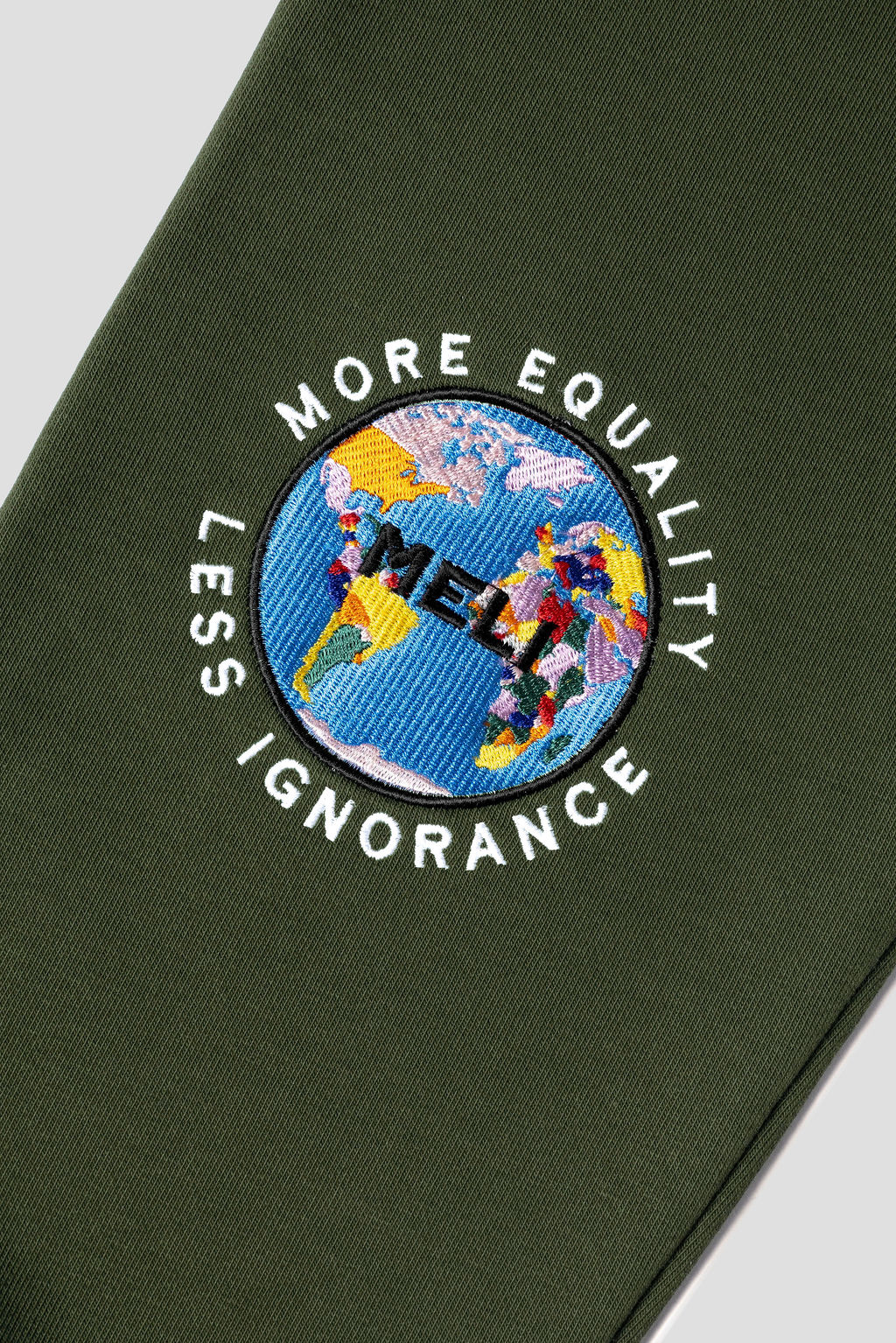 MELI Global Sweatsuit 3.0 in Olive, embroidered MELI Global map logo at the rear leg
