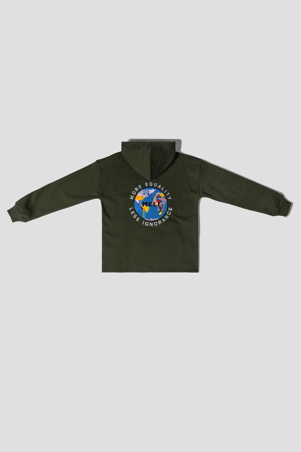 MELI Global Sweatsuit 3.0 in Olive, hoodie back with embroidered MELI Global map logo