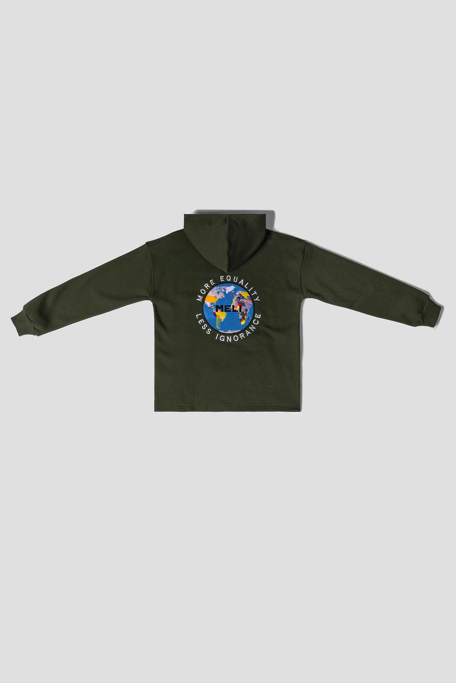 MELI Global Sweatsuit 3.0 in Olive, hoodie back with embroidered MELI Global map logo