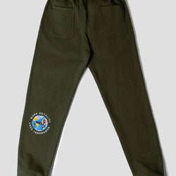 MELI Global Sweatsuit 3.0 in Olive, sweatpant back with double back pockets and Global map logo at the rear leg