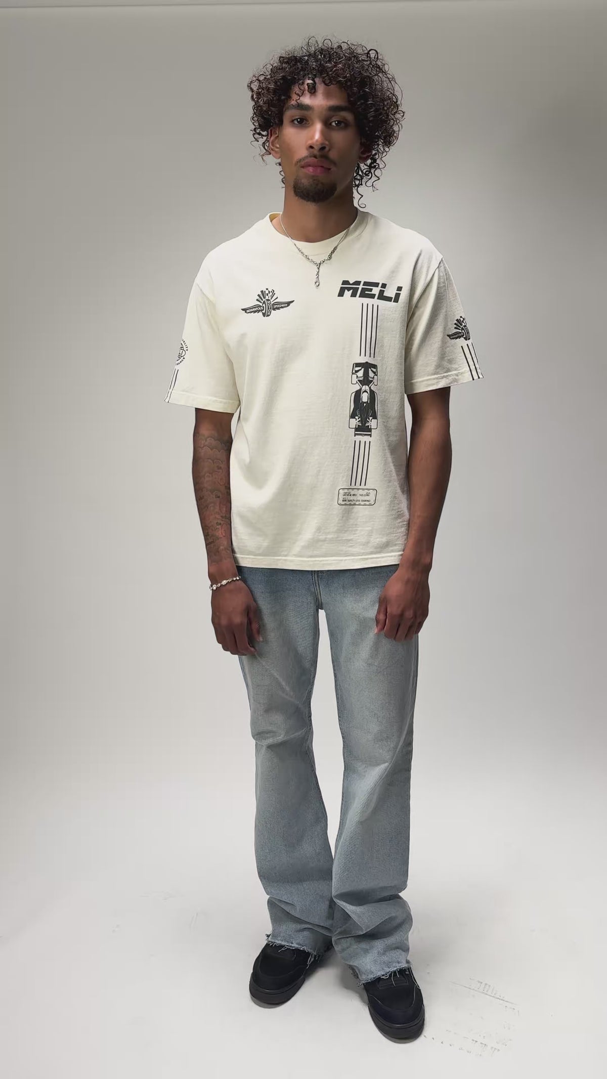 The MELI Circuit tee, worn and moving