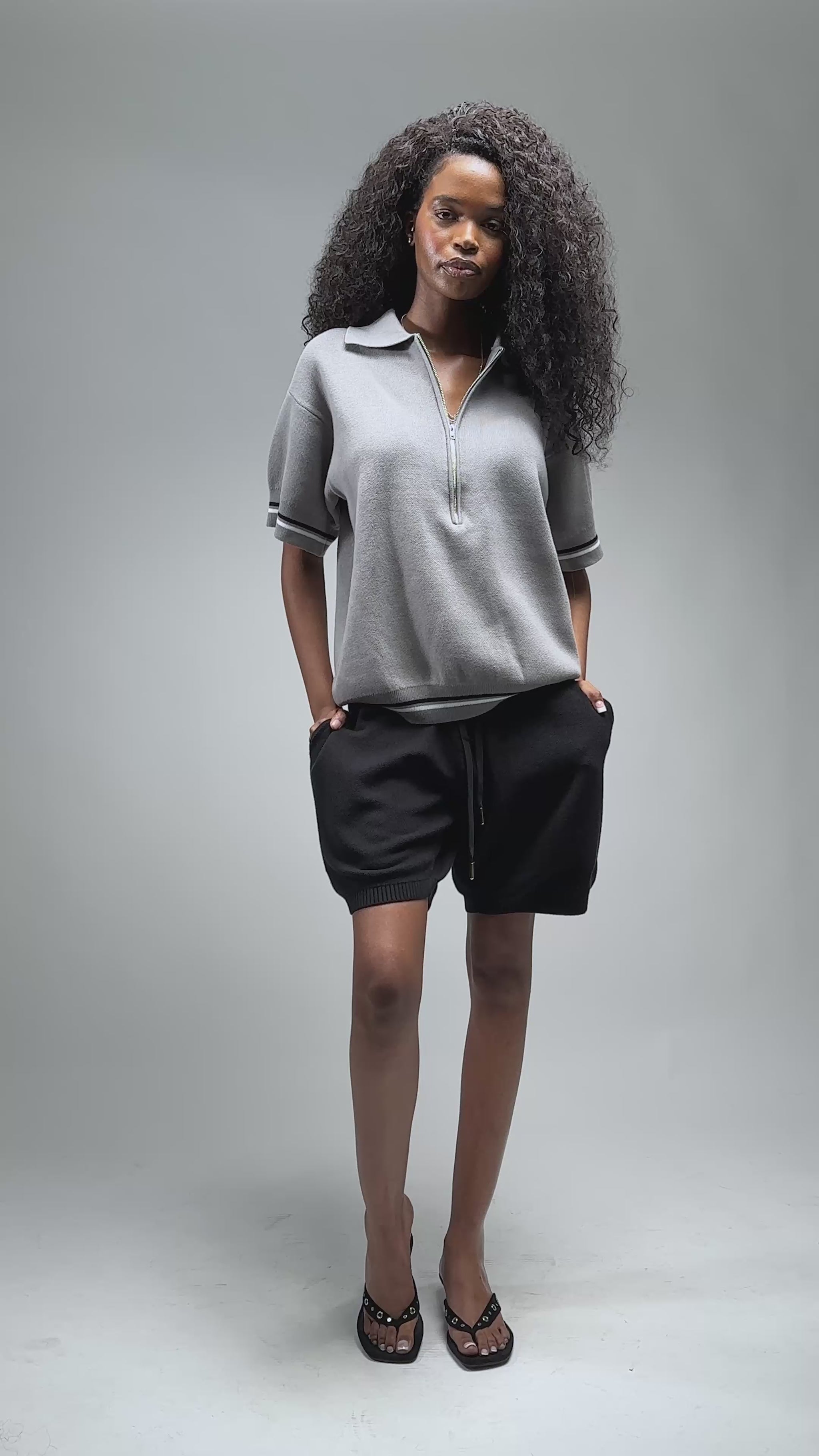 MELI ZIP POLO — Womans_GreyPolo