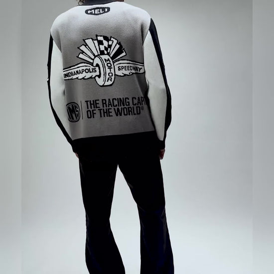 The MELI x IMS knit bomber, worn and moving