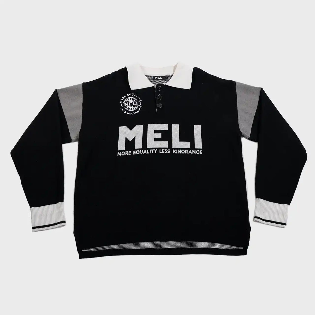 MELI Long Sleeve Rugby Polo in black, front