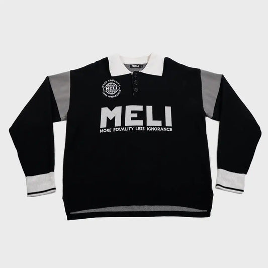 MELI Long Sleeve Rugby Polo in black, front