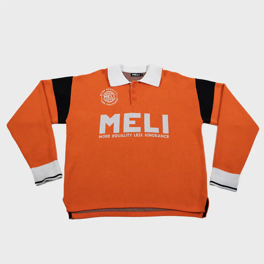 MELI Long Sleeve Rugby Polo in orange, front